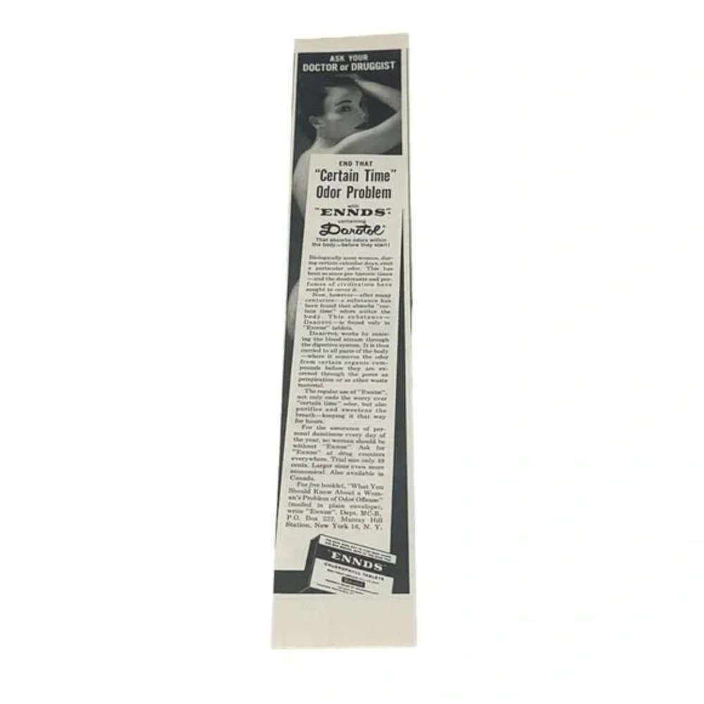 1954 Ennds Chlorophyll Tablets End That Certain Time Original Vintage Print Ad